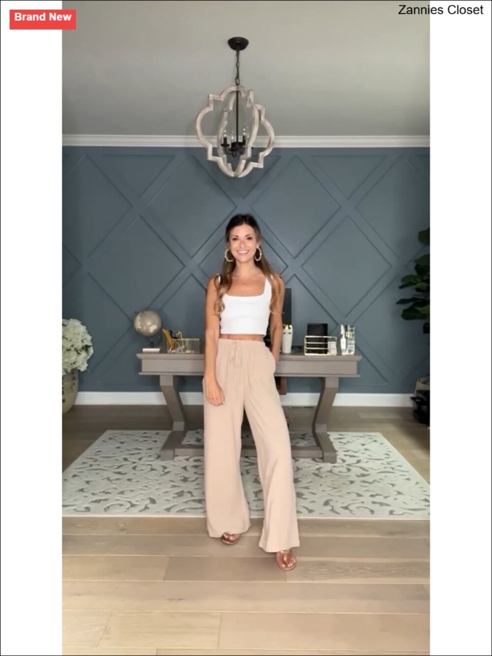 Faleave Cotton Linen Palazzo Pants Wide Leg Flowy Beach Trousers with Pockets - Picture 6 of 6